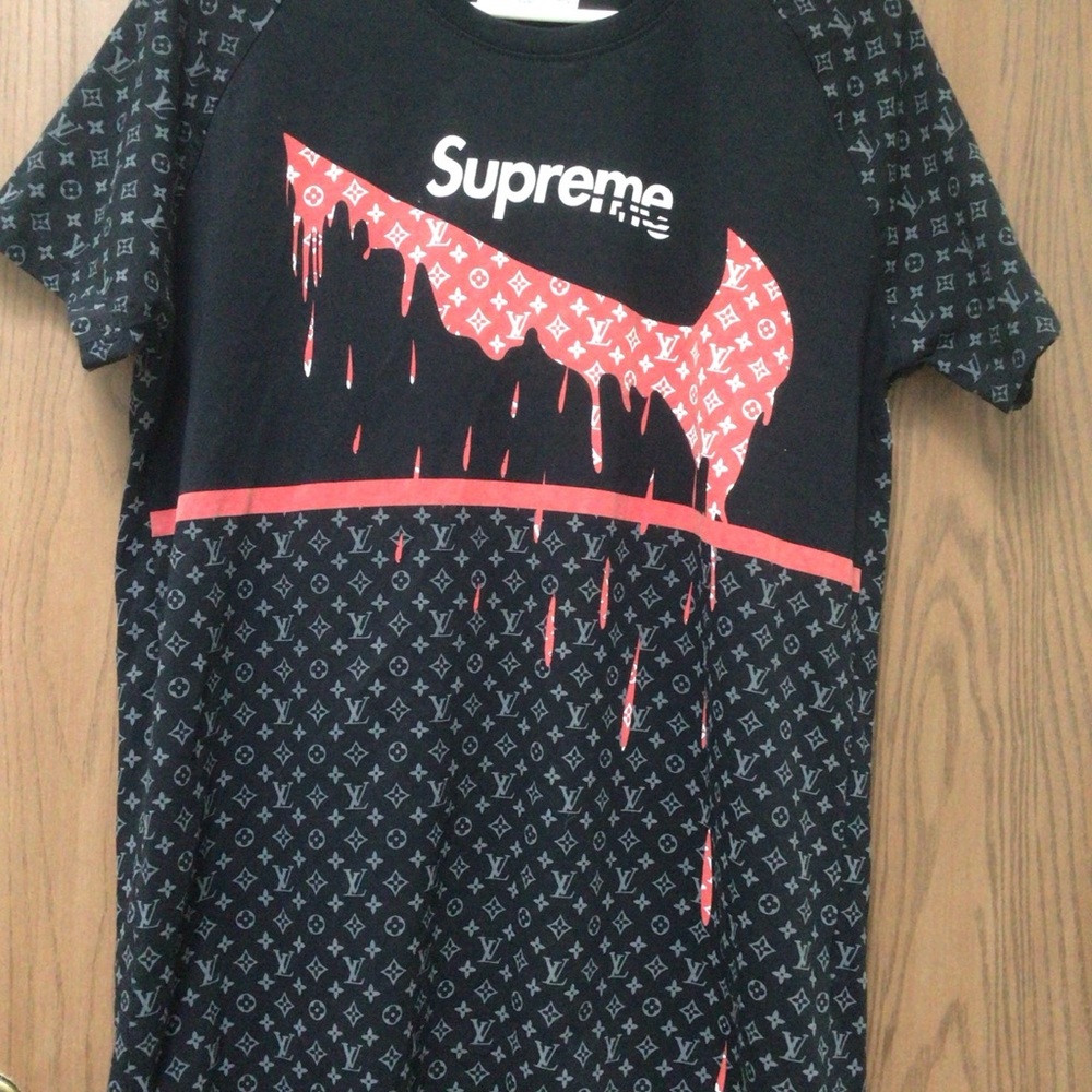 Louis Vuitton black logo women tunic top Supreme cotton, sz L